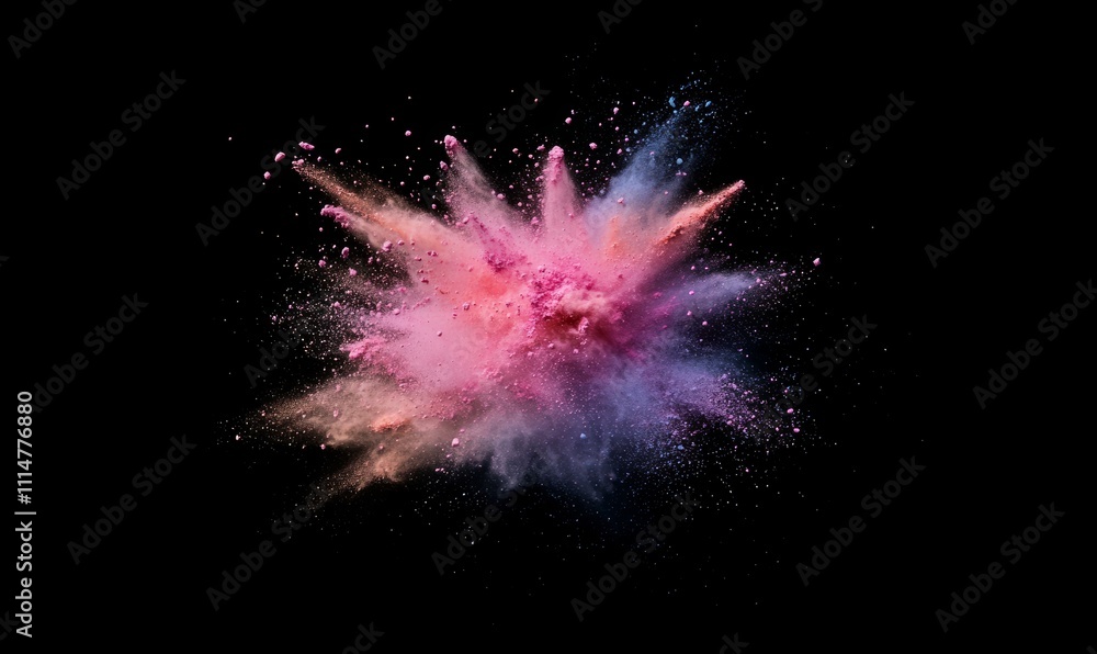 Poster an abstract background with powder splattered on it. a freeze motion of color powder exploding into 
