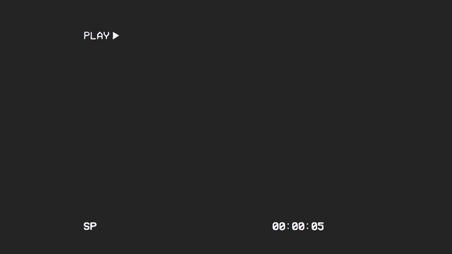 black screen with play button white text motion graphics video making adjustment layer filter effect retrospect viewfinder recording camera screen pixel noise animation black and white frame rec