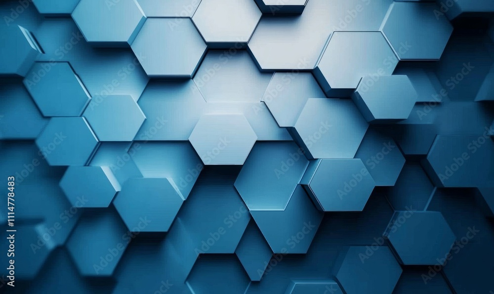 Aufkleber featuring a gradient of blue hexagons on a minimalistic abstract background,