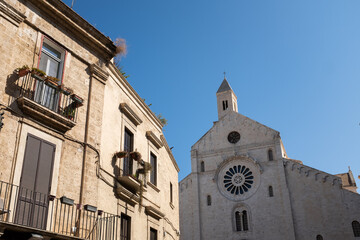 Fototapeta premium Bari cathedral facade, famous building in Bari, Italy on an old town scene