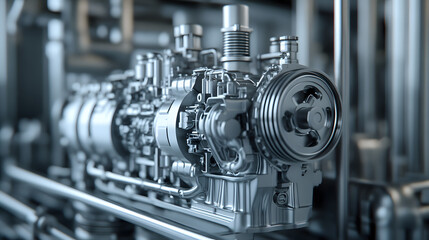 Fototapeta premium Engineering designer design 3D CAD software program Industrial engine model mechanical dimensional digital manufacturing factory engineer computer screen. 3d rendering.