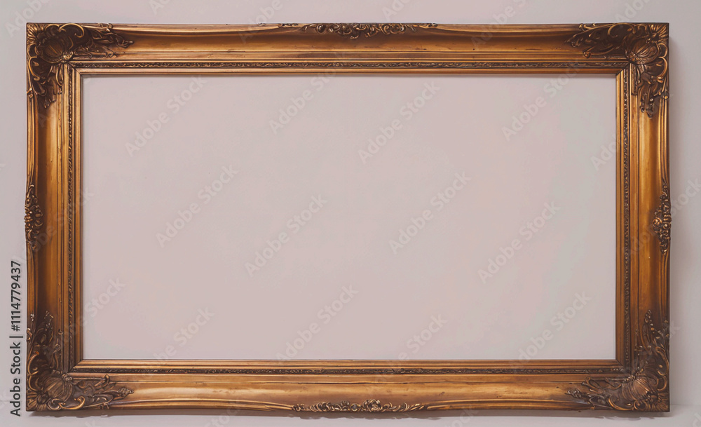 Poster gold framed picture frame with a white background. the frame is empty