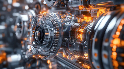 Fototapeta premium Engineering designer design 3D CAD software program Industrial engine model mechanical dimensional digital manufacturing factory engineer computer screen. 3d rendering.