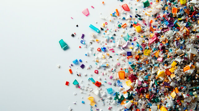 white background with colorful microplastics