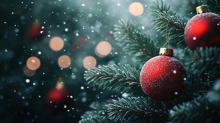 Christmas ornaments red snowy tree high resolution hd wallpaper