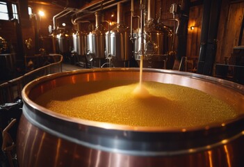 Fototapeta premium dynamic close shots capturing detailed craft beer brewing process ingredients equipment, amber, aroma, artisanal, batch, beers, bottling, bubbles