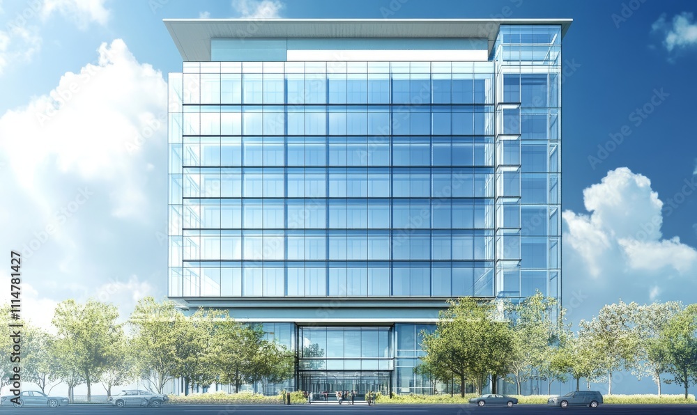 Aufkleber building on a vast skyline, this multistory office building can be used as a copy space image