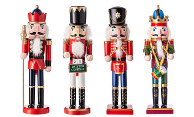 Nutcracker Christmas soldier on white background, toy figurine, nutcrackers