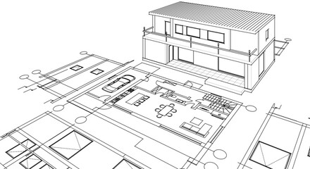 house traditional architecture plan 3d illustration	
