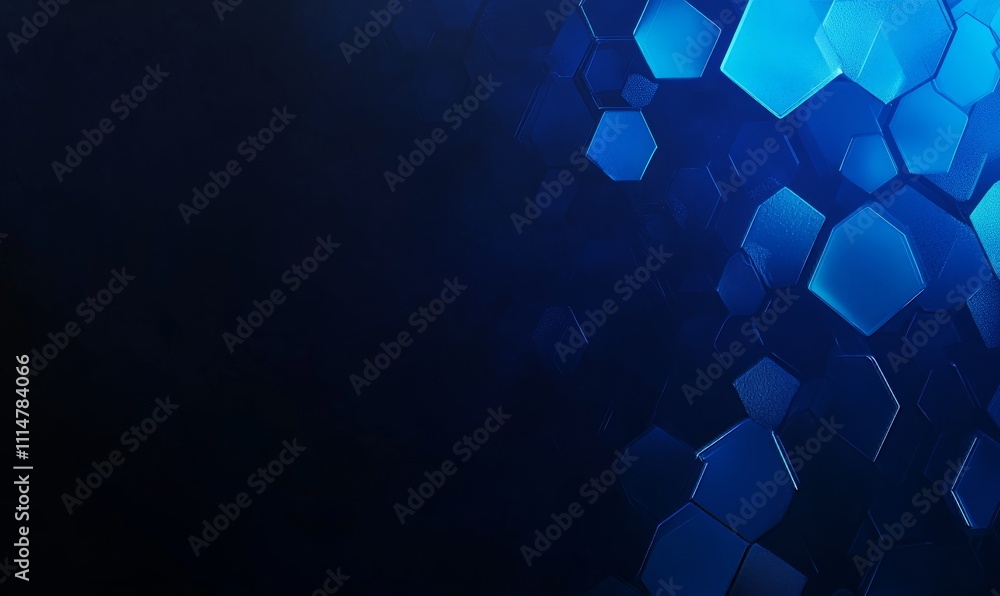 Poster featuring a gradient of blue hexagons on a minimalistic abstract background,