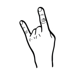 illustration of index finger and little finger raised indicating metal or rock gesture. vector
