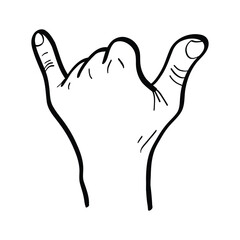 illustration of a hand raising a thumb and little finger. hand drawing. calling gesture. vector