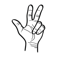 illustration of a hand raising the mother, index and middle fingers. hand gesture. vector