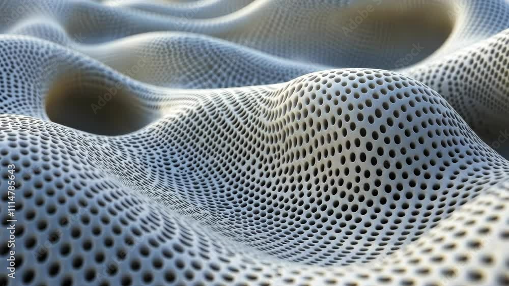Poster abstract view of textured surface with perforated design resembling waves on a calm landscape
