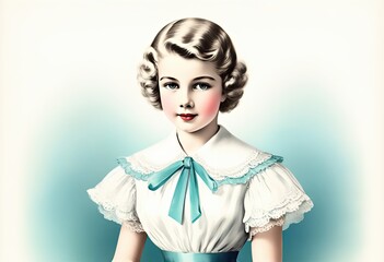 Vintage portrait of a elegant girl. Old postcard style. Illustration by Generative AI.