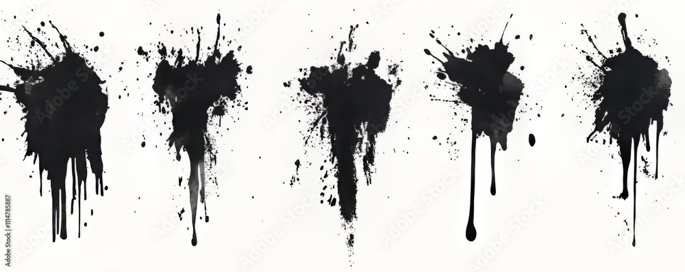 Poster set of isolated brushstrokes with ink splashes. ink background for text. splatters of dirty ink, sta