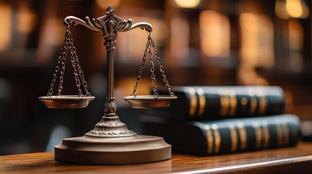  Official seal with eagle and scales embossed on wooden plaque, mounted prominently behind judge’s bench, symbolizing justice and authority.