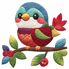Colorful embroidered bird clipart