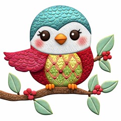 Colorful embroidered bird clipart