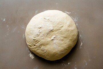 Preparing a round dough ball on a gray countertop for baking delicious bread at home