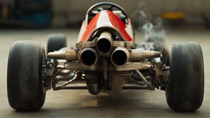 A sleek kart racing alone with light reflections

