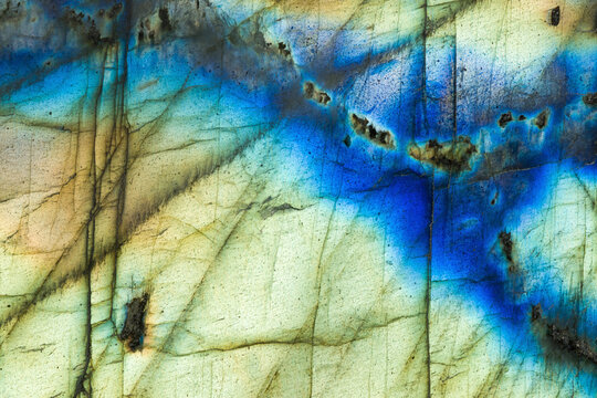 Macro photograph of vivid blue labradorite from Madagascar