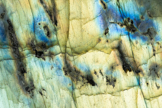 Vibrant macro photograph of labradorite from Maniry, Madagascar