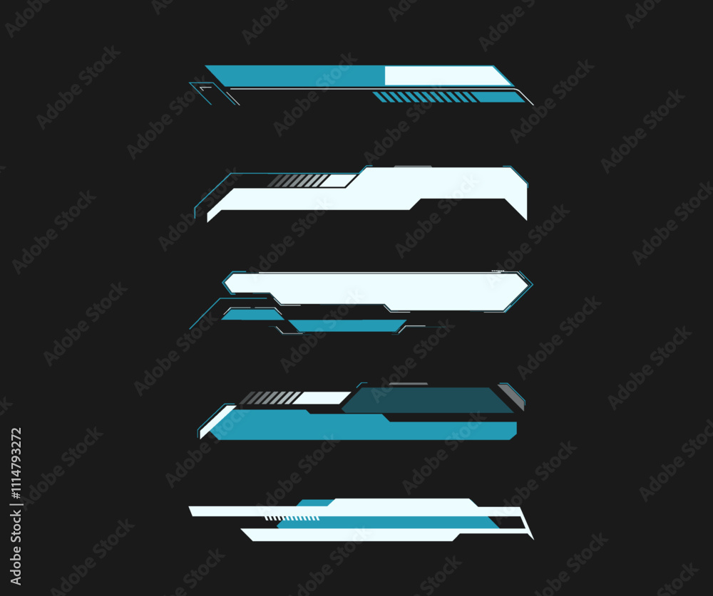 Poster futuristic graphic interface elements designed for tech applications in minimalistic style.