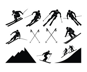 Naklejka premium Elegant Skiing Poses Silhouettes Vector Template
