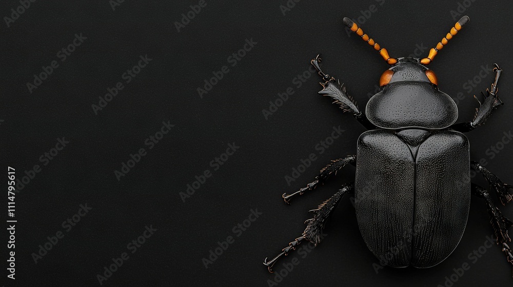 Poster a black bug rests on a dark surface with two yellow antennae visible from behind