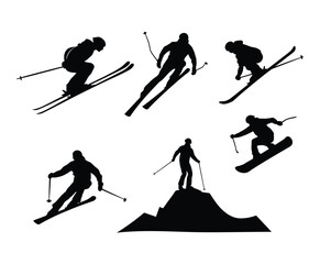 Naklejka premium Skiing Silhouettes Vector Art Template
