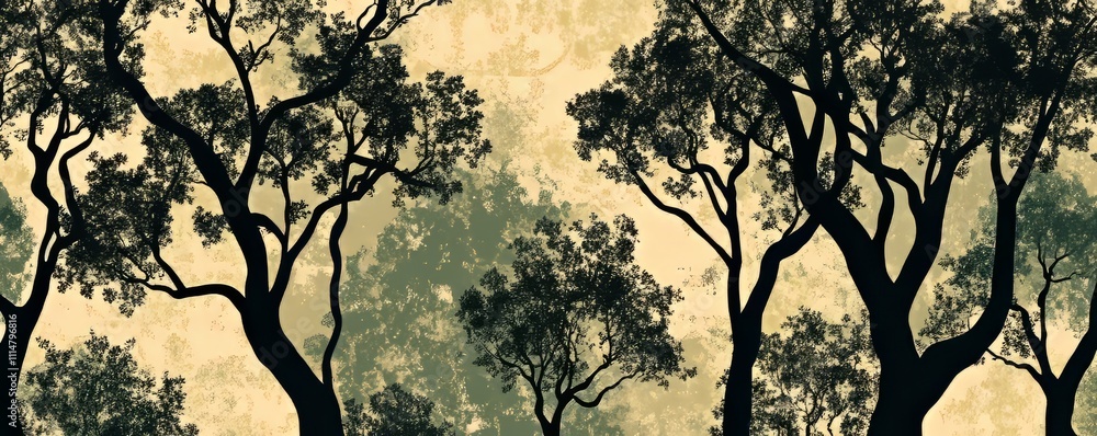 Poster the background of this seamless pattern features silhouettes of trees