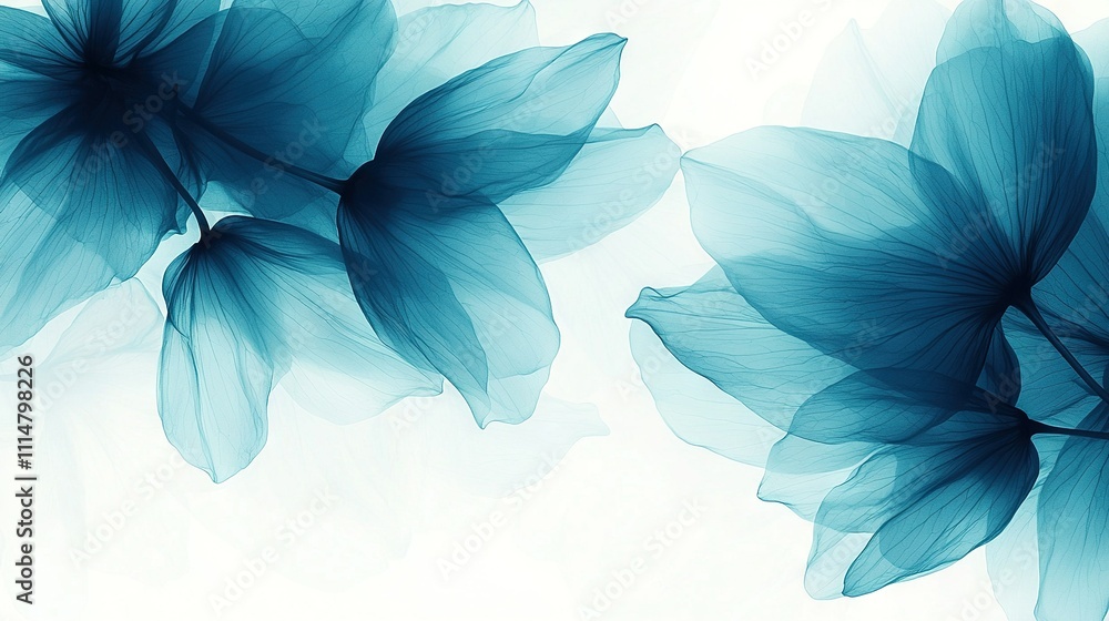 Poster a blue flower on a white background with a blurred image of flowers in the background is shown in a 