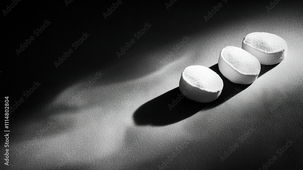 Aufkleber a monochrome photo captures three marshmallows on a table with a cast shadow beneath them