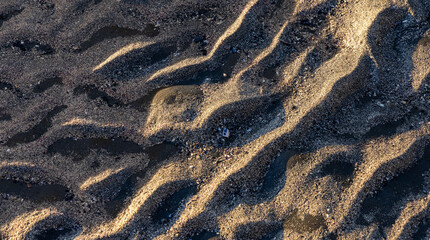 Rippling Sand Patterns on Vancouver Island Beach at Sunset