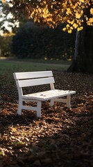 Charming white bench blending perfectly with lush green scenery picture
