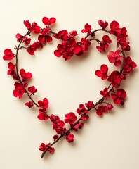 Obraz premium A detailed close-up of a vibrant heart-shaped wreath crafted from lush red flowers, symbolizing love and affection for Valentine's Day.