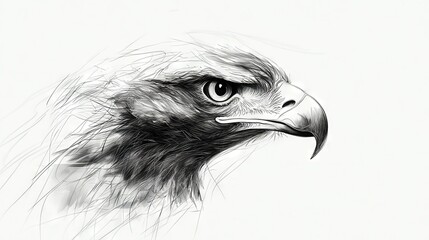   A monochrome depiction of an eagle's visage, featuring elongated and slender contours on its facial area