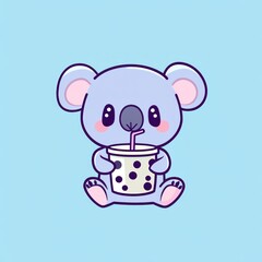Cute koala cartoon enjoying boba tea. (2)