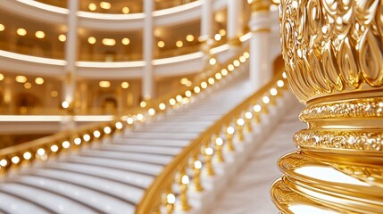 Fototapeta premium Close-up of palace interior with gold marble pillars and intricate details, elegant and polished, designed with text space for refined messaging