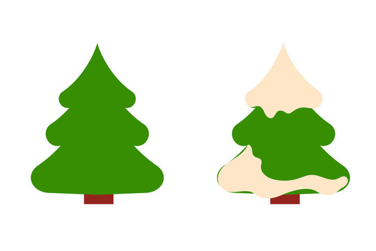 Two pine trees, fir with snow. Colorful, flat vector illustration on transparent background. Horizontal layout perfect for social media, card, banner or article.