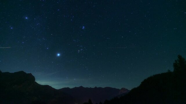 Timelapse of Night Sky in the French Alps with Orion and Sirius