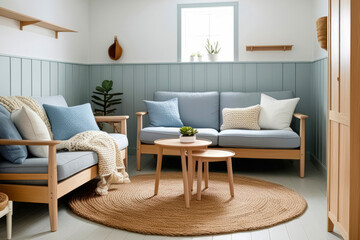 a living room with a couch and a coffee table