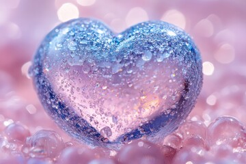 Fototapeta premium A stunning heart-shaped glass object delicately rests on a serene bed of water, symbolizing love and romance for Valentine's Day celebrations.