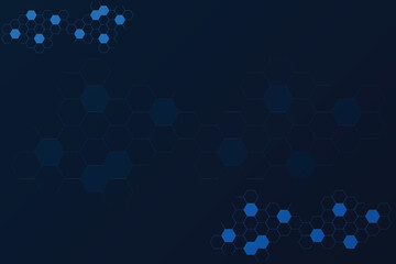 Dark Blue technology background with connected hexagon. Free Space template with blank area for creative and design.