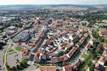 Obraz premium Vyskov is a town in the South Moravian Region of the Czech Republic,Europe,historic town centre is well preserved and is protected as urban monument zone,aerial panorama cityscape view 
