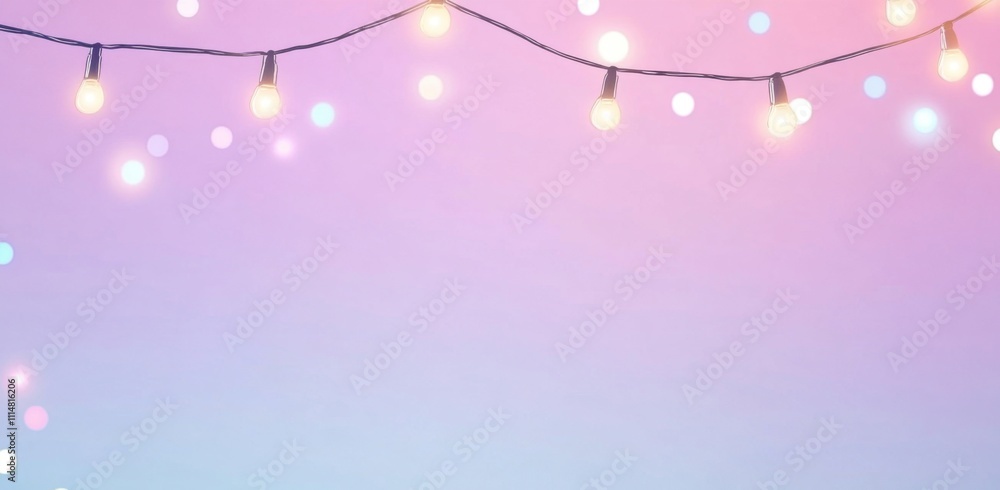 Poster blurred background with string lights, festive atmosphere for celebration or party, with copy space 