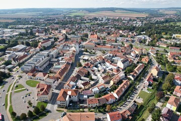 Obraz premium Vyskov is a town in the South Moravian Region of the Czech Republic,Europe,historic town centre is well preserved and is protected as urban monument zone,aerial panorama cityscape view 