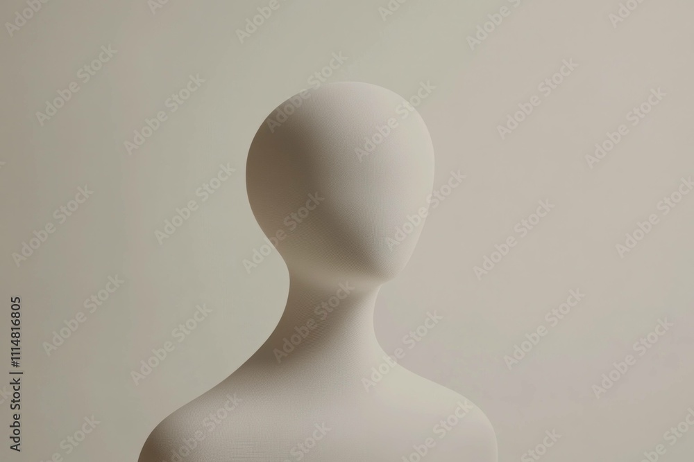 Poster minimalistic abstract mannequin figure against a soft beige background, emphasizing simplicity and m