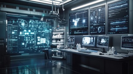 Obraz premium Futuristic Medical Lab with Holographic Displays
